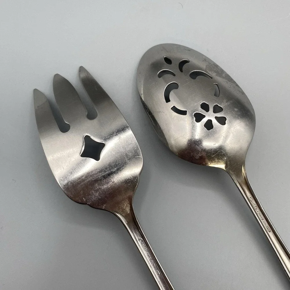 Oneida Profile LAKEWOOD Serving Meat Fork‎ Pierced Slotted Spoon Stainless